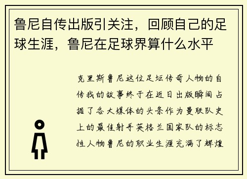鲁尼自传出版引关注，回顾自己的足球生涯，鲁尼在足球界算什么水平
